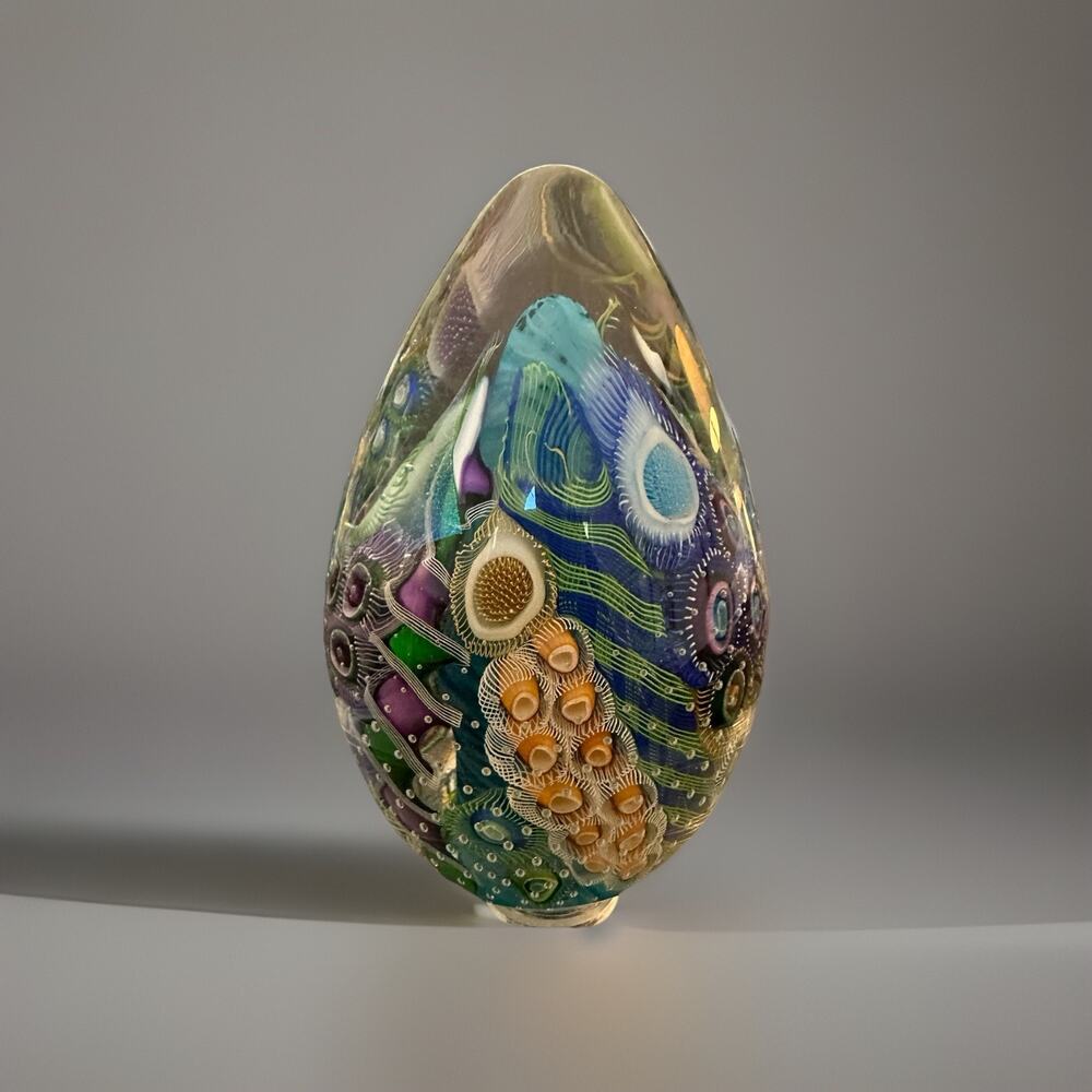 NEW Seascape Inspired Egg Shaped Signed Art Glass Scott Garrelts USA